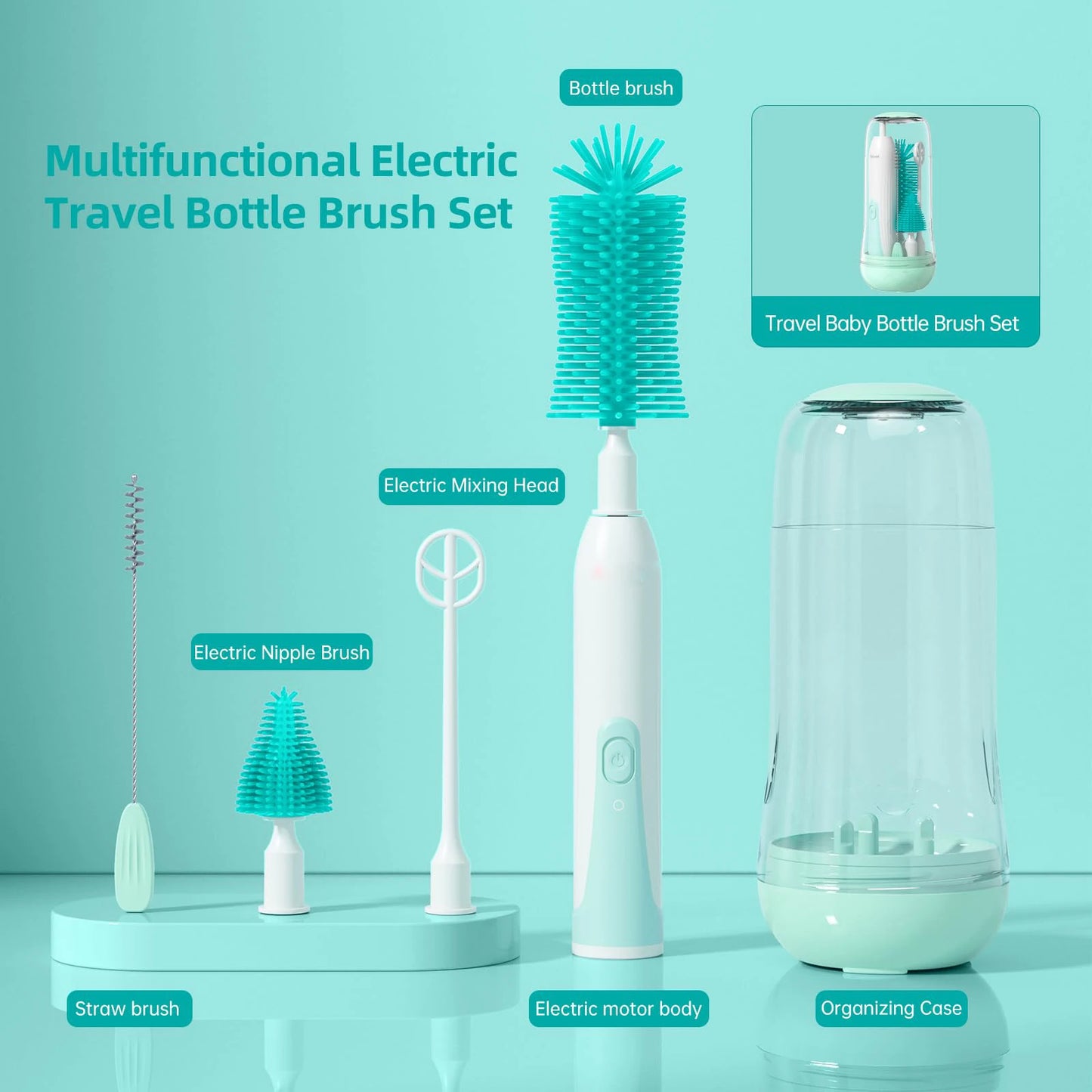 Electric Travel Baby Bottle Brush Set