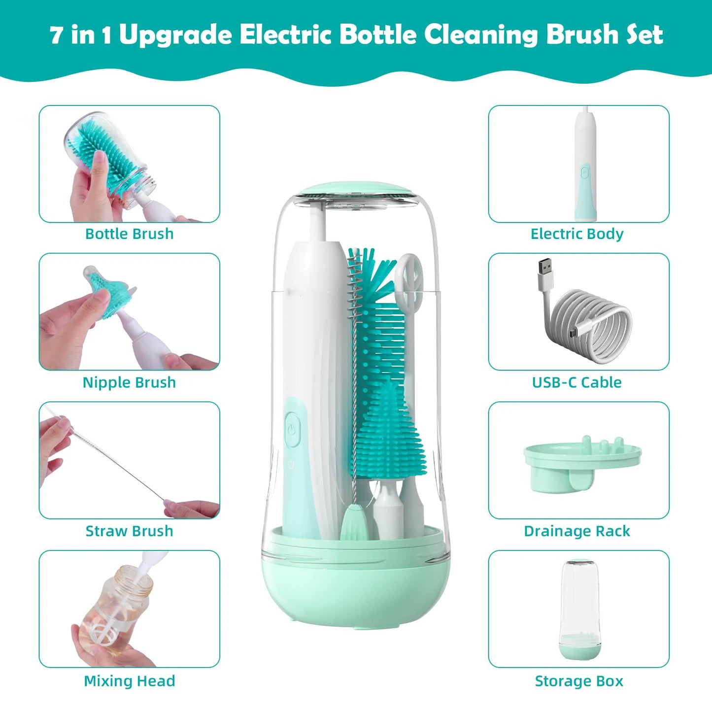 Electric Travel Baby Bottle Brush Set