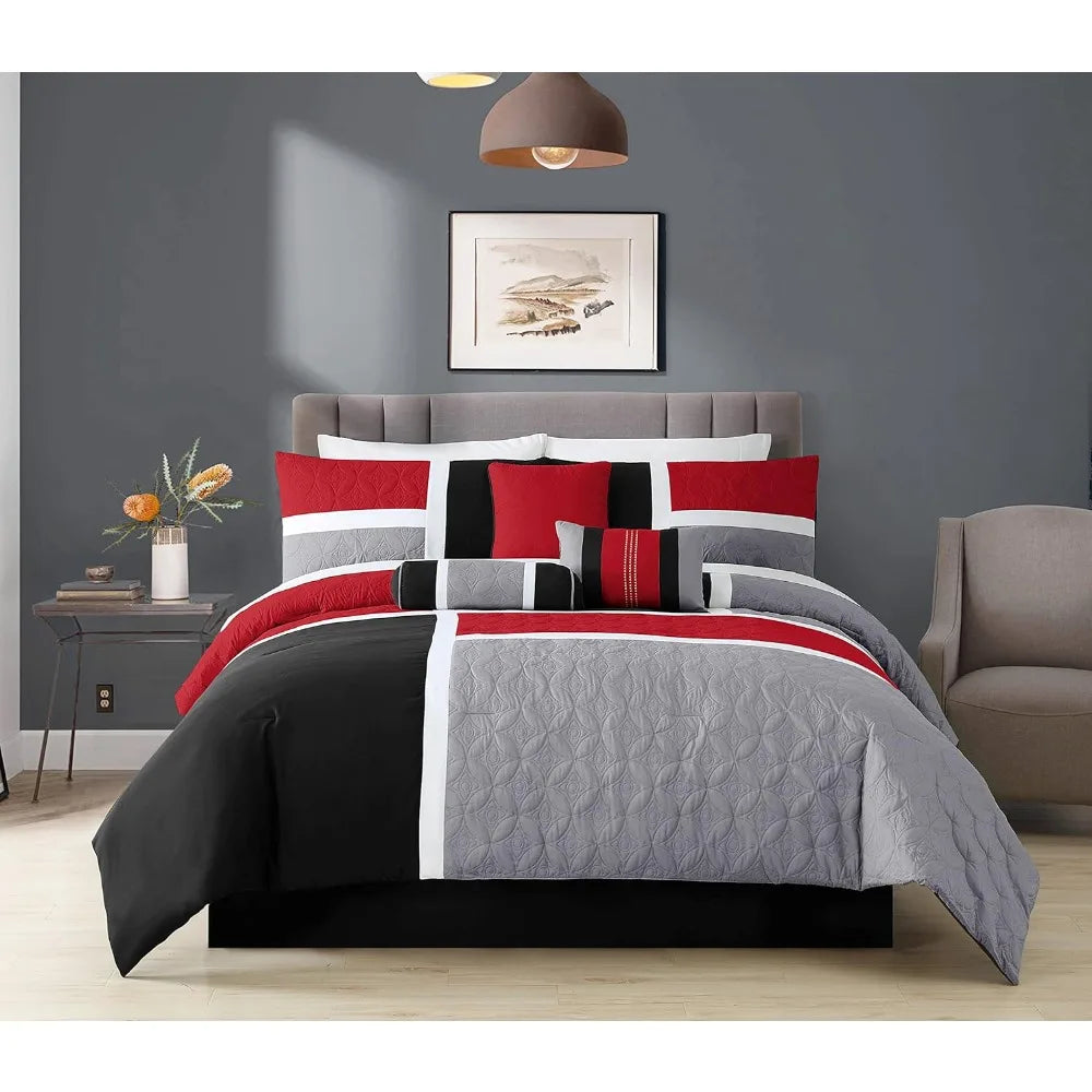 Red/Gray 7 Piece Bed in A Bag Comforter Set