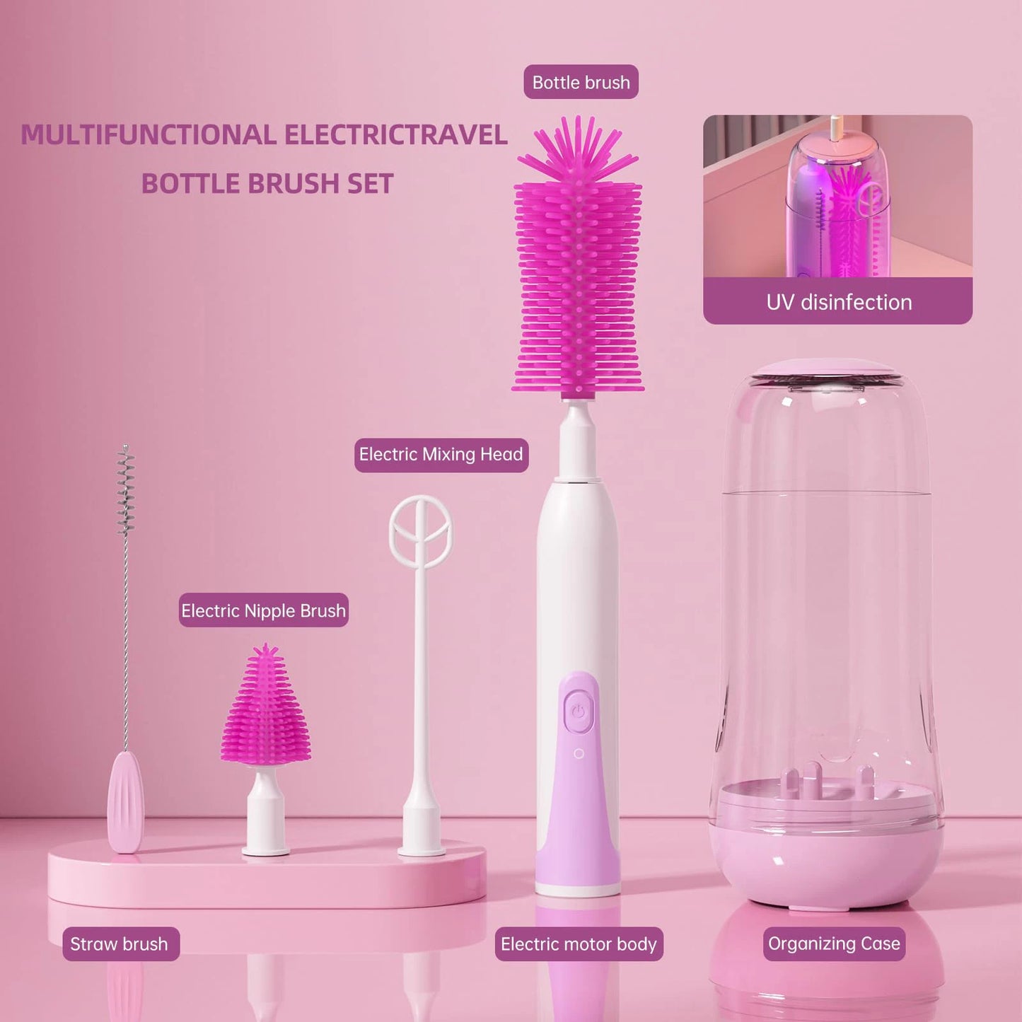 Electric Travel Baby Bottle Brush Set