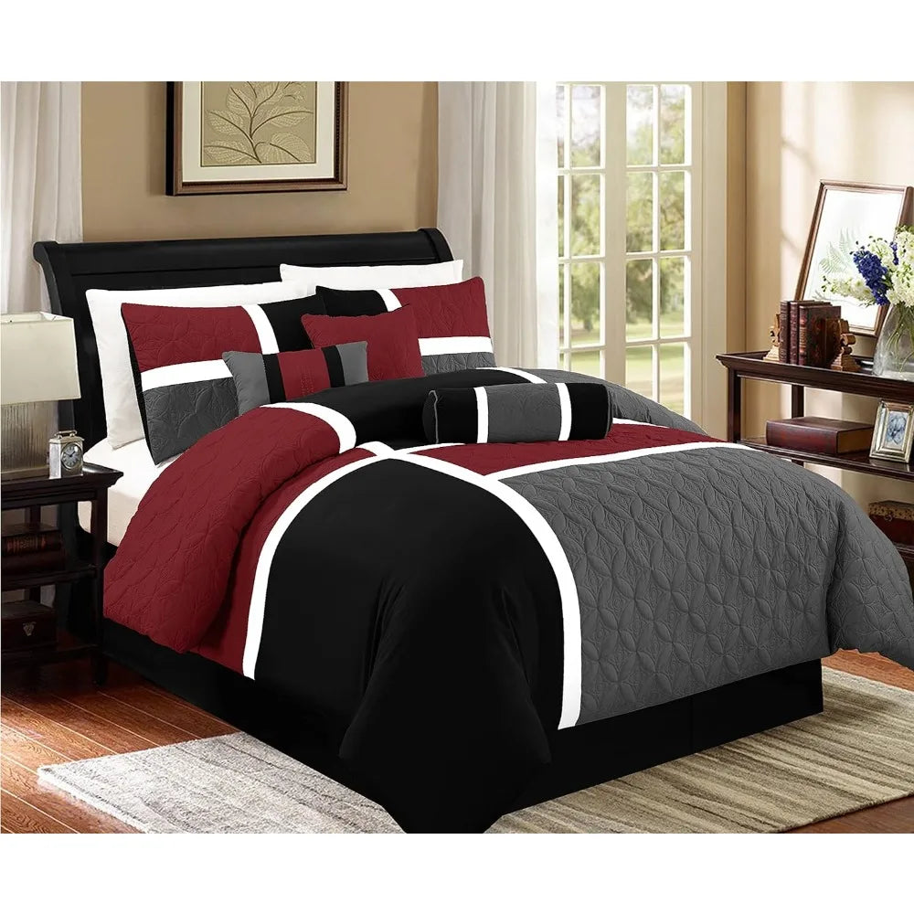 Red/Gray 7 Piece Bed in A Bag Comforter Set