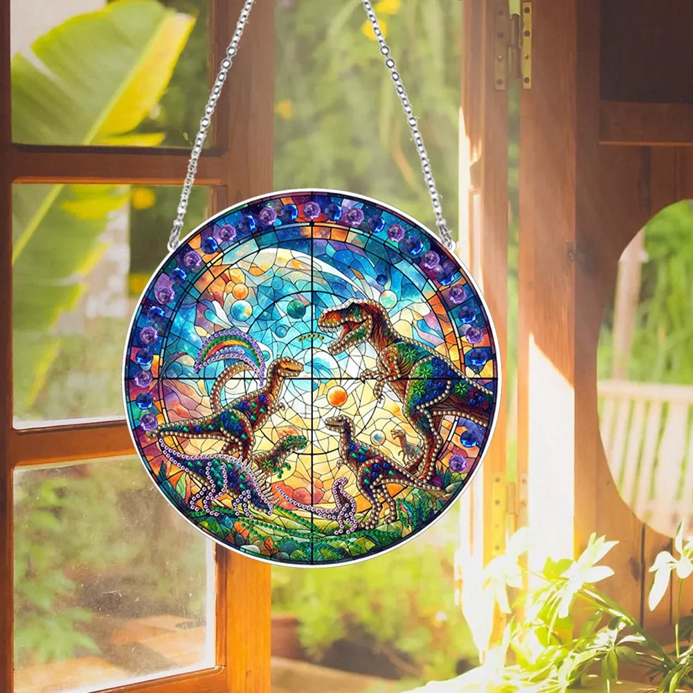 Suncatcher Diamond Painting Art Pendant Owl and Flower Diamond Art Hanging Stained Glass