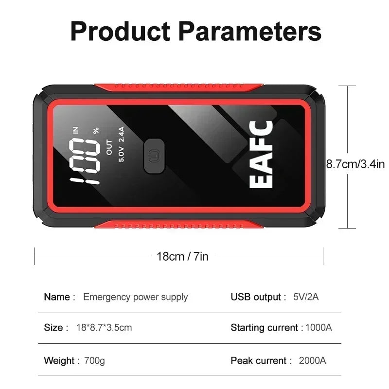 EAFC 2000A Jump Starter Power Bank Portable Charger (Car Battery Jump Starter)