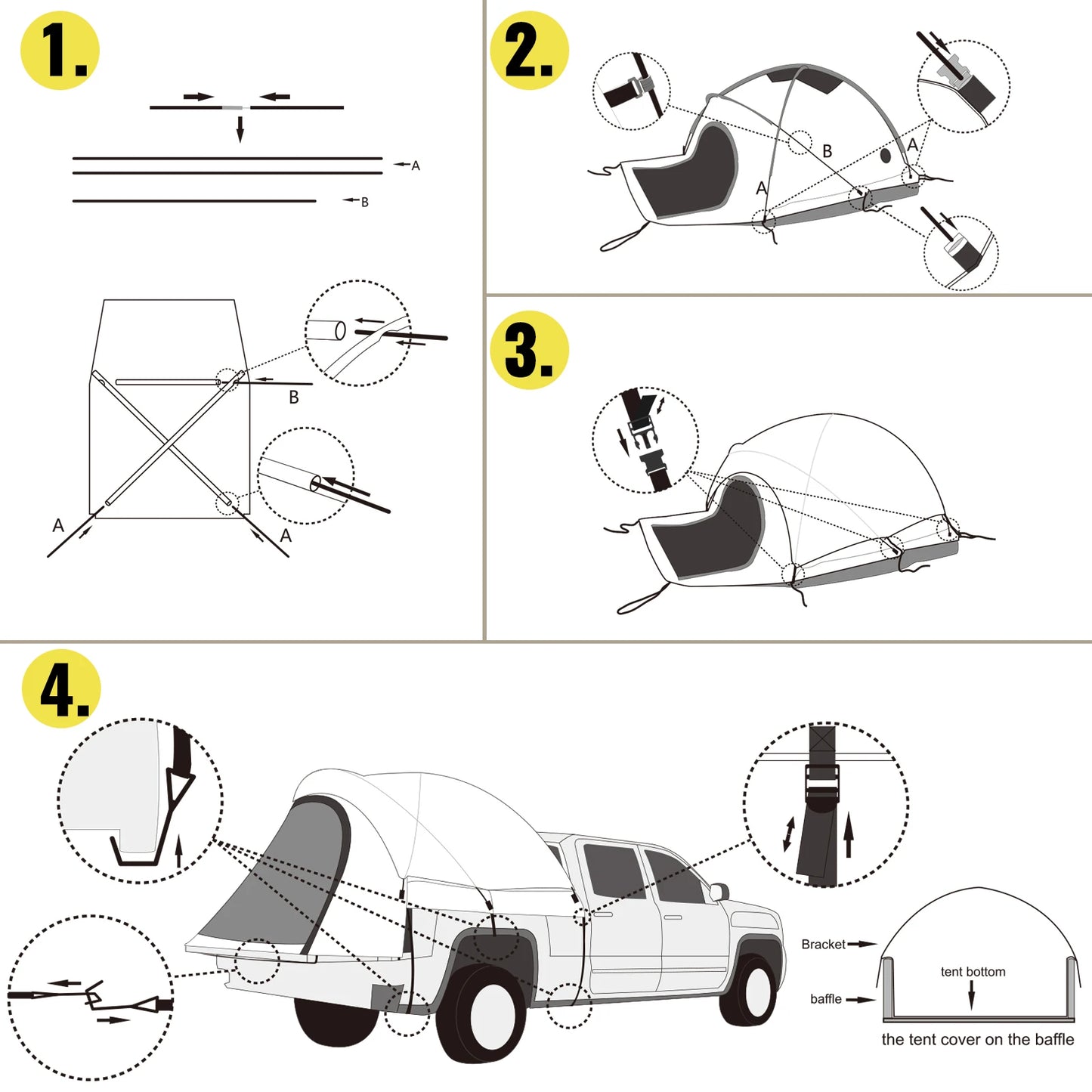 5-8 FT Waterproof Truck Tent Car Bed for Full/Med size