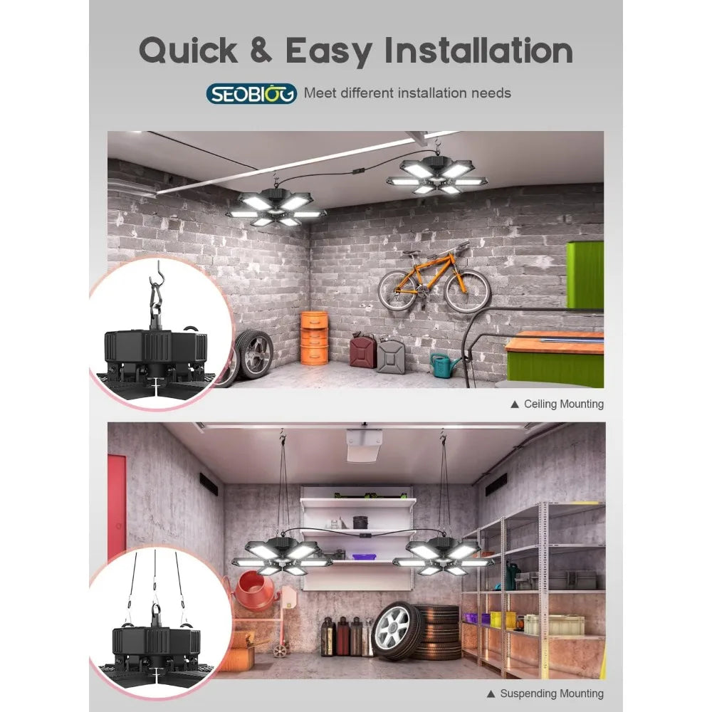 Garage Lights 4 Pack, 200W 20000LM Plug in Linkable LED Shop Light, 6500K Ceiling Light Fixtures