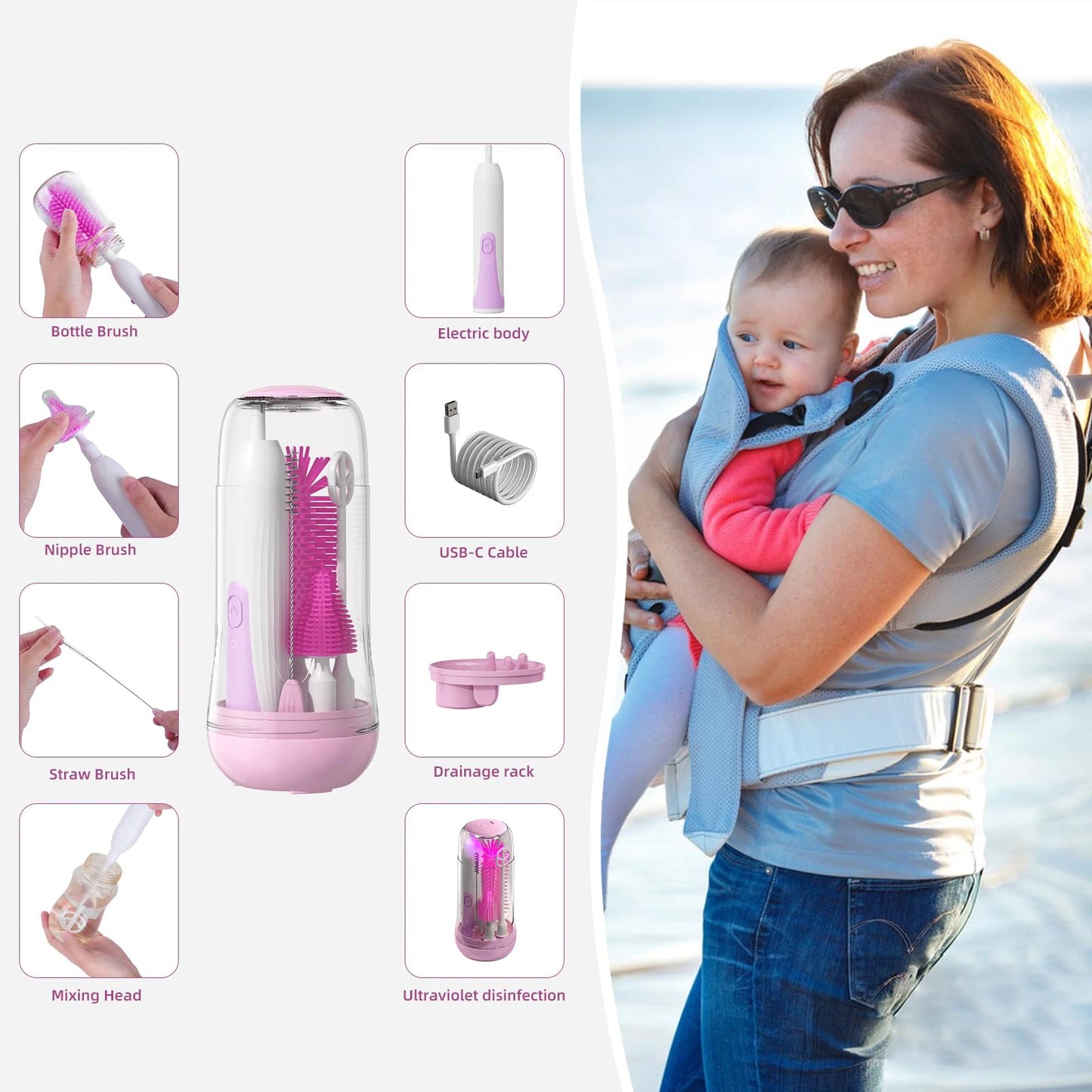 Electric Travel Baby Bottle Brush Set