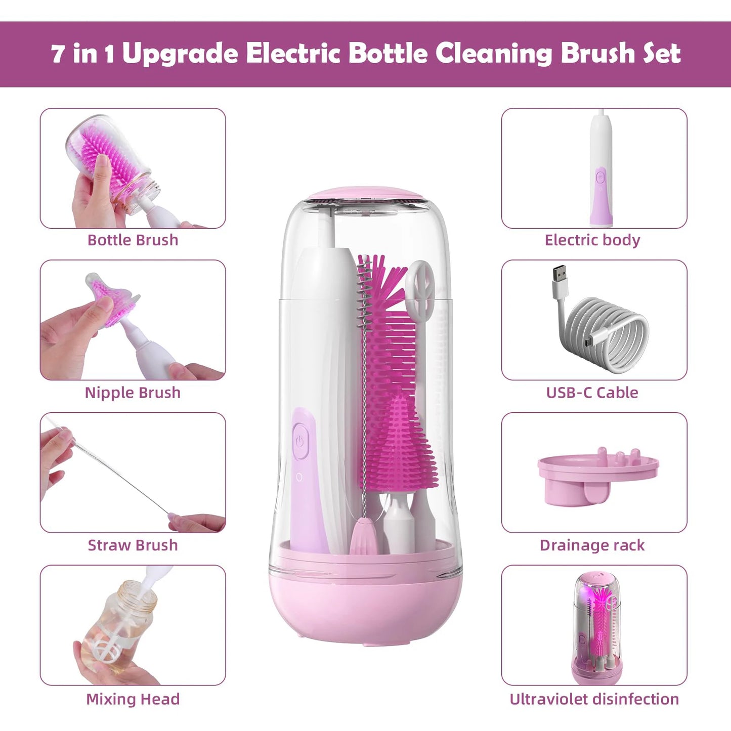 Electric Travel Baby Bottle Brush Set